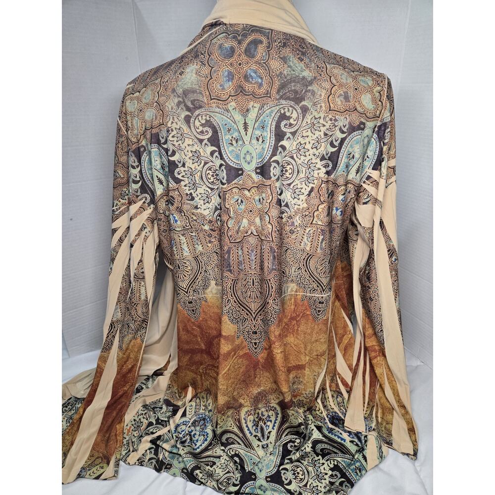 Vtg OS Cover Rhinestone Cardigan Boho Indie Western Openfront Paysley Kimono - Picture 3 of 13